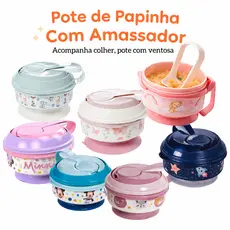 Kit Papinha Bebe Frutas Legumes pote+colher+Amassador e Ventosa Plasútil -bebê infantil ia