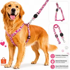 Coleira Peitoral + Guia Para Cachorro de Grande Porte
