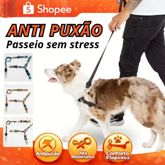 Coleira antipuxão para passeio com guia
