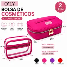 Kit Necessaire Feminina 2 Peças Bolsa de Cosméticos com Bolsa Transparente Organizador de Maquiagem Viagem