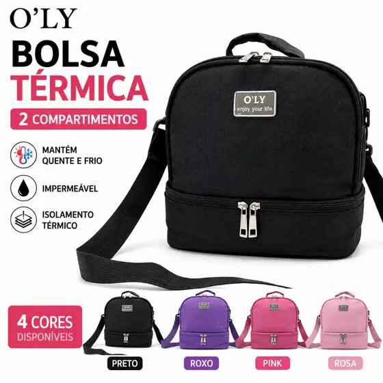 Bolsa Térmica 2 Compartimentos Impermeável Lancheira Térmica Alça Ajustável 24x15x22cm