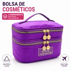 Necessaire Feminina Dupla Camada Grande Capacidade Bolsa de Maquiagem Portátil para Viagem com Compartimentos