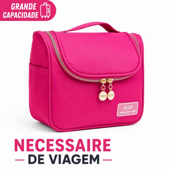 Necessaire de Viagem Grande Capacidade Bolsa Organizadora para Cosméticos com Gancho Compartimentos Internos e Zíper