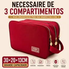 Necessaire Feminina Grande 30cm com Divisórias para Viagem - Bolsa de Cosméticos Multicamadas Organizadora de Maquiagem