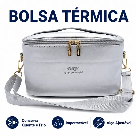 Bolsa Térmica Lancheira Impermeável Grande Capacidade com Alça Ajustável e Bolso Externo