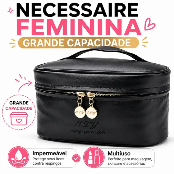 Necessaire Feminina Grande Porta Maquiagem Bolsa Organizadora Viagem Impermeável Multiuso