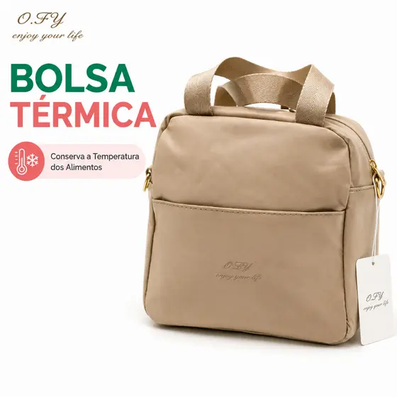 Bolsa Térmica para Alimentos Feminina Impermeável com Alça Ajustável e Bolso Frontal 20x20x15cm