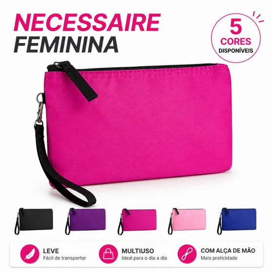 Necessaire Feminina Porta Celular com Alça de Mão Bolsa Organizadora Duplo Compartimento Multiuso