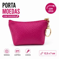 Mini Carteira Feminina Porta Moedas com Chaveiro Couro PU Pequena Bolsa Compacta com Zíper
