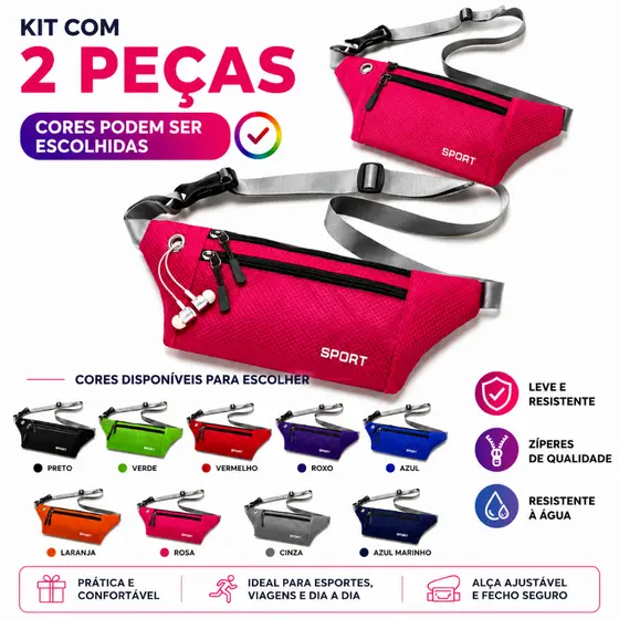 Kit 2 Pochetes Esportivas Impermeáveis com Zíper Duplo Ajustável para Corrida Caminhada Academia