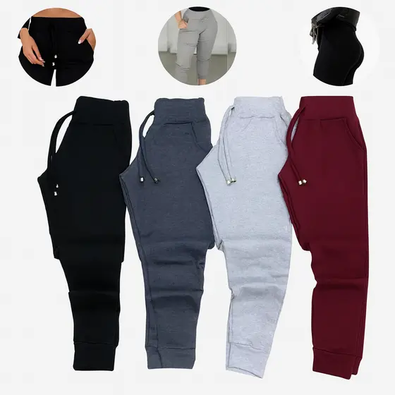 Kit Calça Jogger Ribana Feminina Canelada Básica Estilo Moletom Cintura Alta Veste do 36 ao 44 Cores Sortidas