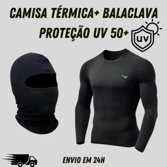 Kit Touca Ninja Balaclava + Camisa Térmica proteção solar UV 50+