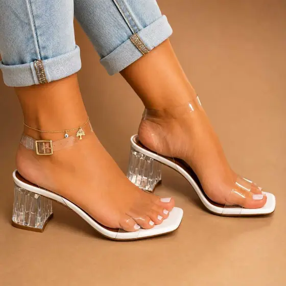 Sandália Salto Bloco 6 cm Cristal Feminina Premium Executivo Comfort Luxo Elegante