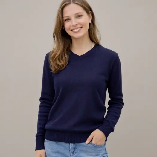 Blusa Feminina Elegante Tricot Manga Longa Decote V Blusa Feminina Estilosa Roupa Feminina Inverno