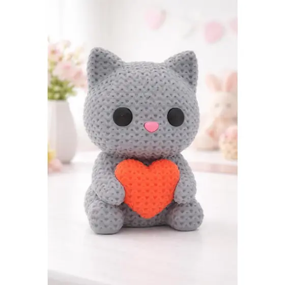 Gatinho Decorativo 3D Fofo com Coração Mini Enfeite Quarto Infantil Decoração Presente Bebes Lembrancinha Cha Fralda