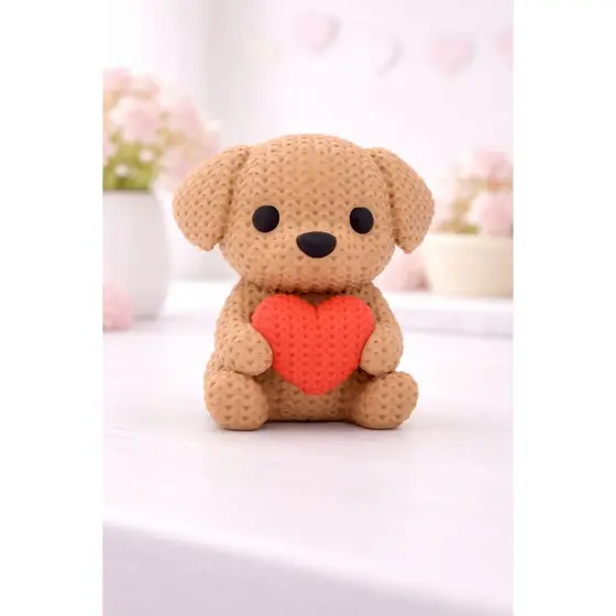 Cachorrinho Decorativo 3D Fofo com Coração 6cm Mini Enfeite para Quarto Infantil Presente Lembrancinha