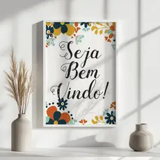 Quadro Frase Seja Bem Vindo Floral Colorido Entrada Decoração Parede Alegre