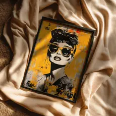Quadro Mulher Óculos Amarelos Retrato Feminino Arte Grafite Urbana Moderna Street Art Estilo Parede