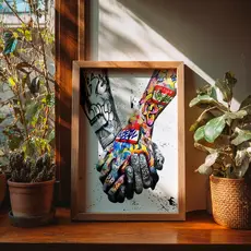 Quadro Mãos Unidas Graffiti Colorido Arte Urbana Street Art Amor Amizade Moderno Sala Quarto
