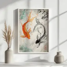 Quadro Carpas Japonesas – Peixes Koi Yin Yang Oriental Decoração Feng Shui Para Sala Casa