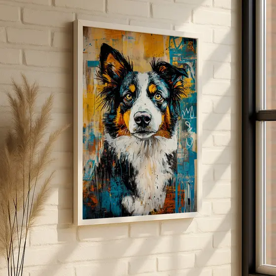 Quadro Border Collie Cachorro Cão Pet Raça Amor Pintura Colorida Estilo Animal Parede Sala Presente