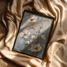Quadro Flores Brancas Galhos Delicados Pintura Botânica Natureza Arte Floral Moderna Sala Quarto