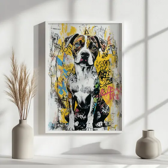 Quadro Cachorro Pitbull Grafite Street Art Urbana Pet Estilo Moderno Colorido Decoração