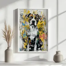 Quadro Cachorro Pitbull Grafite Street Art Urbana Pet Estilo Moderno Colorido Decoração
