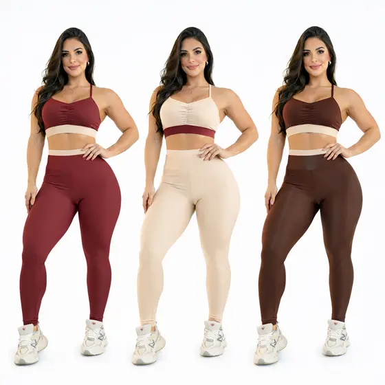 Conjunto Fitness Feminino Academia Bicolor Top e Legging Tecido Conforto Premium