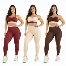 Conjunto Fitness Feminino Academia Bicolor Top e Legging Tecido Conforto Premium