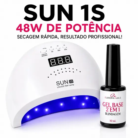 Cabine Led Sensor Digital SUN 5 48W + Gel Capa Base 2 em 1 Para Unhas em Gel Blindagem Profissional