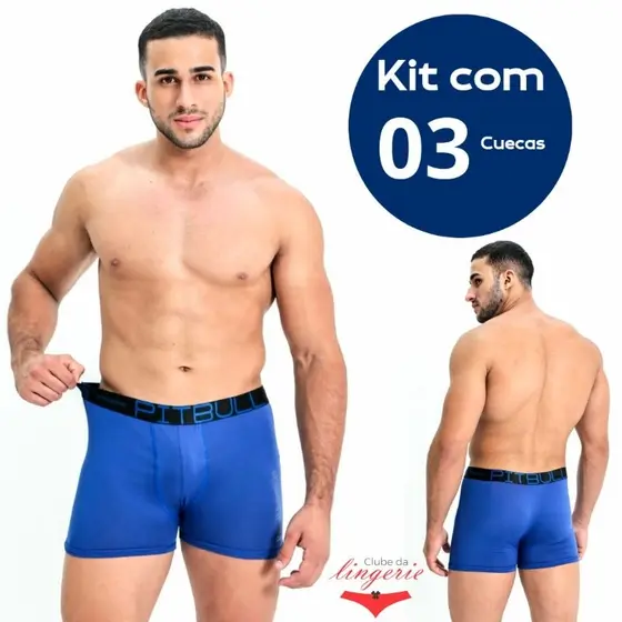 Kit 03 Cueca Box Microfibra Masculina Adulto Boxer Linha Premium