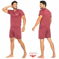 Pijama Masculino 070 Adulto Bermuda Com Camiseta Moderno Com Aplicação De Bordado
