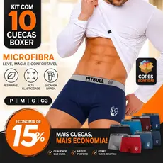 Kit 10 Cuecas Boxer Adulto Masculina Pitbull American Microfibra Linha Premium