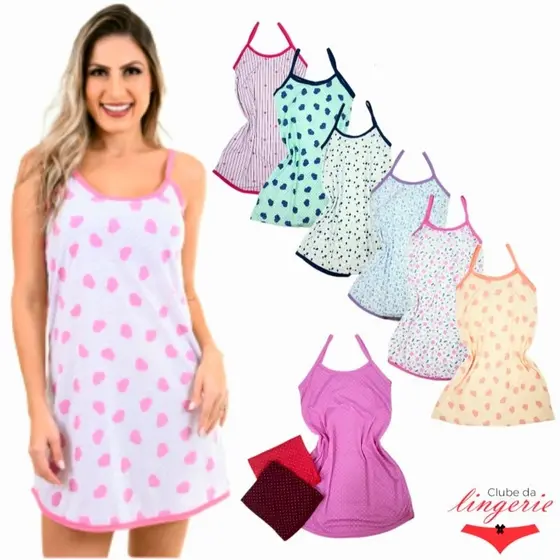Camisola Feminina Estampada Alcinha Verão Camisolas Pijama Feminino Adulto Em Malha Poliéster