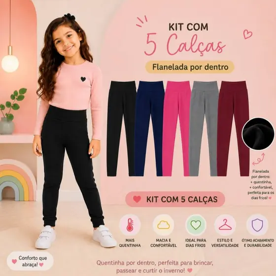 Kit Com 5 Legging Infantil Flanelada Ótima Qualidade Quentinha Forrada