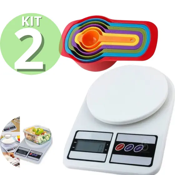 Kit Balança Digital Alta Precisão 10kg E Kit 6 Medidores