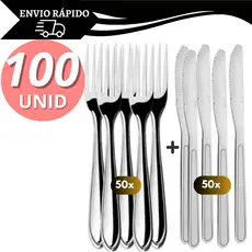 Kit 40 60 ou 100 Talheres Garfos e Facas de Inox Para Cozinha Restaurante Hotel Bar Buffet