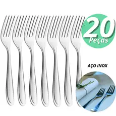Kit 20 Garfos Grande Refeição Mesa Talher de Cozinha Garfo Inox