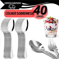 Kit 40 Colher de Sobremesa Inox para Doces Sorvete Buffet Restaurante Sorveteria Refeições Docerias