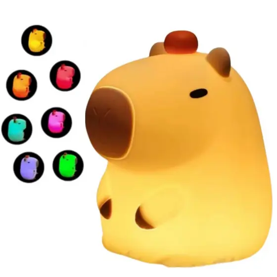 Luminária Abajur de Silicone Capivara Capybara Recarregável Muda de Cor
