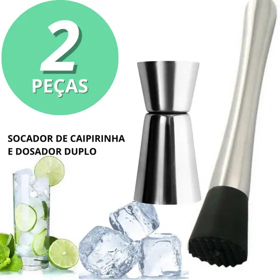 Kit Socador mais Dosador Inox Profissional para Drinks e coquetéis Barmen