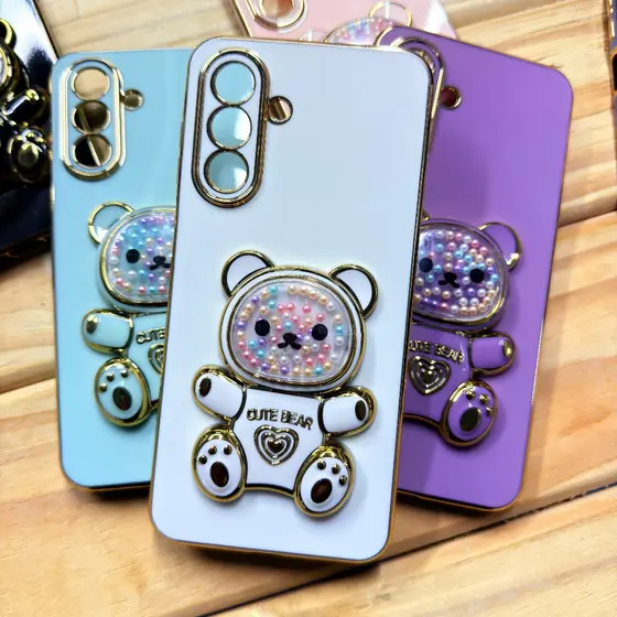 Capinha Samsung Galaxy A17 / Samsung Galaxy A37 com Suporte Ursinho 3D Anti Impacto Feminina Luxo Glitter