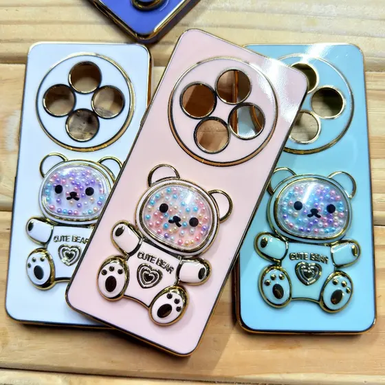 Capinha Xiaomi Redmi 14C com Suporte Ursinho 3D Anti Impacto Feminina Luxo Glitter