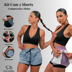 KIT 2 SHORTS DRYFIT 2 EM 1 FEMININO Academia Fitness Bermuda Dupla Caminhada Treino Exercícios