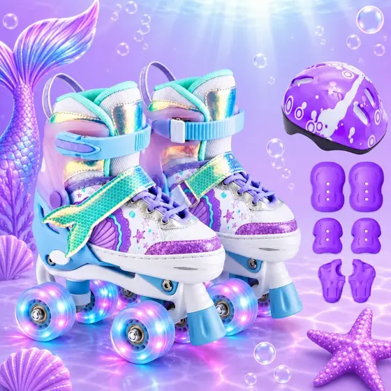 Patins Ajustável Infantil 4 Rodas Com Kit Proteção Rodinha Com Led