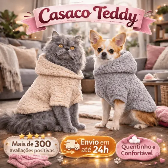 Casaco Teddy para Cães e Gatos Roupa Pet de Frio Premium Envio em 24h