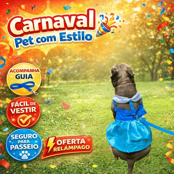 Roupa Peitoral Vestido Pet Cinderela – Coleira com Guia para Cães Pequenos e Médios Gaby Pet Ajustável Fantasia Carnaval