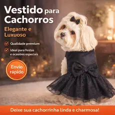 Fantasia Pet Halloween Vestido para Cachorro Shih Tzu Fêmea - Preto com Tule e Laço