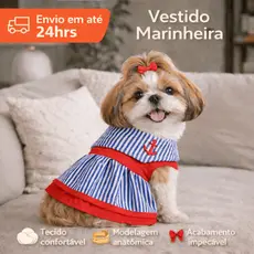Vestido Pet Femea Marinheira Roupa para Cachorro Pequeno Envio Rápido
